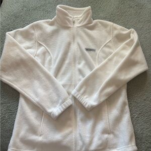 Columbia White Fleece Zip-Up Jacket | Cozy Ski & Snow Layer